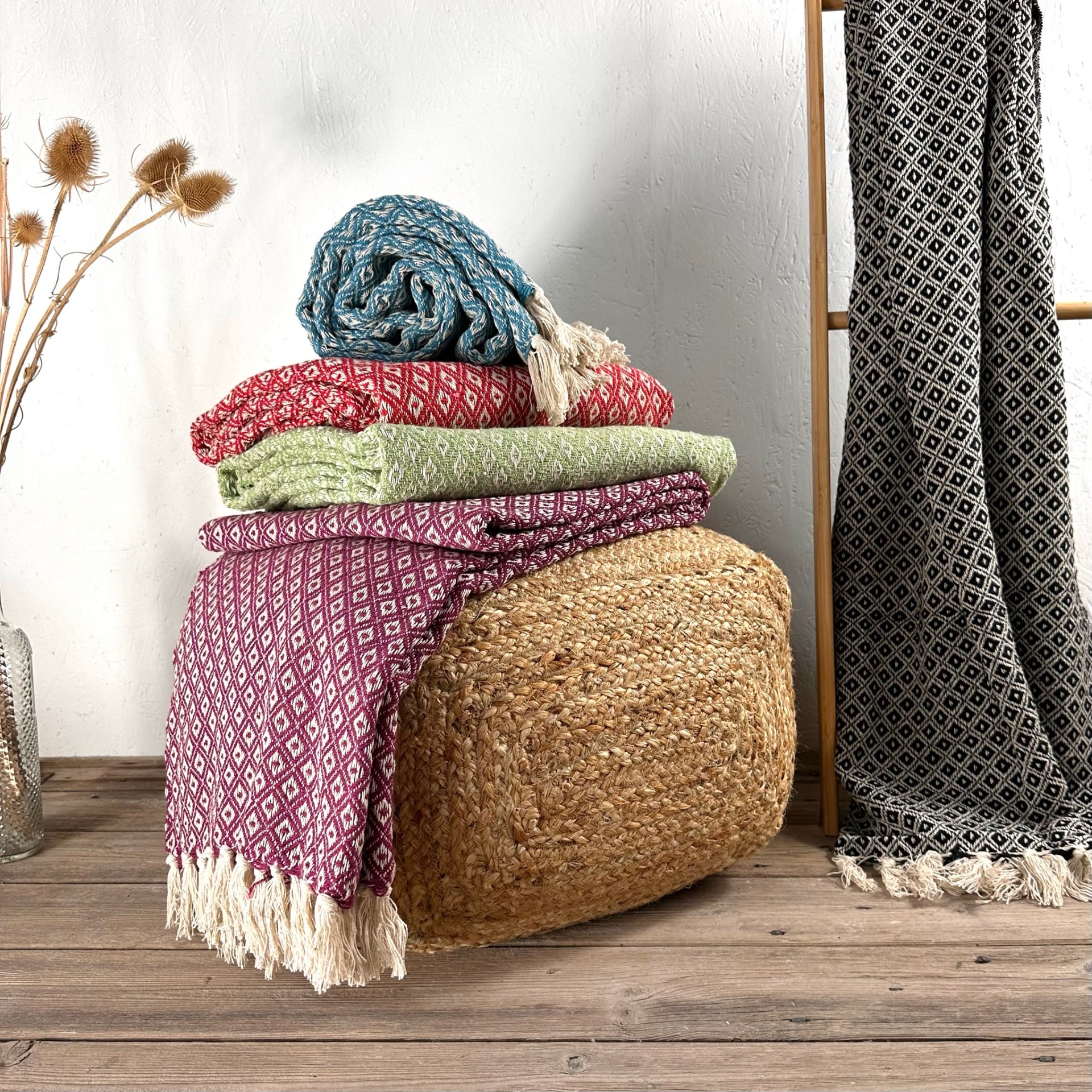 Diamond Weave Fair Trade Soft Cotton Handloom Blanket Throw 180cm x 130cm